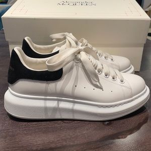 Alexander McQueen 39  1/2 white platform sneakers with black suade heel